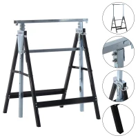 HOMCOM Set 2 Cavalletti da Lavoro Pieghevoli Portata 200 kg, Altezza Regolabili 80-130 cm, Cavalletti Telescopici Salvaspazio in Acciaio per Fai da Te, Garage e Giardino, Nero(m-7)