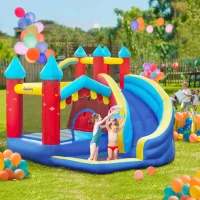 Outsunny Kids Bouncy Castle, with Slide, Pool, Trampoline, Climbing Wall, Blower(m-2)