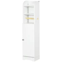 kleankin Portarrollos de Papel Higiénico con Armario para Baño con Estante Interior Ajustable 23x18x100 cm Blanco(m-11)