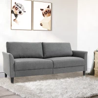 HOMCOM Divano 3 Posti Economico per Casa e Ufficio con 4 Gambe in Metallo, Divano con Braccioli Imbottiti, Tessuto Effetto Lino, Grigio(m-2)