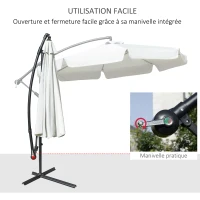Outsunny Parasol déporté octogonal inclinable manivelle avec pied en croix Ø 2,65 x 2,45H m beige(m-5)