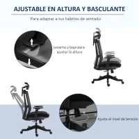 Vinsetto Silla de Malla Giratoria y Reclinable con Altura Ajustable Reposabrazos Reposacabezas y Soporte Lumbar Regulable Negro(m-5)