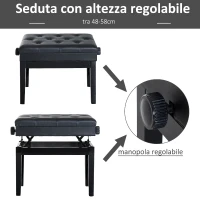HOMCOM Sgabello per Pianoforte Trapuntato con Vano Contenitore, in Legno e Pelle PU, 54.5x33x48-58 cm, Nero(m-5)