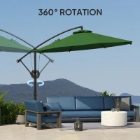 Outsunny 3(m) Garden Cantilever Parasol with Cover and Wind Protection Strap, Round Overhanging Umbrella with Crank Handle and Tilt, Banana Patio Umbrella for Outdoor Sun Shade, UPF50+, Green(m-7)