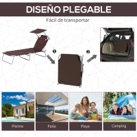 Outsunny Conjunto de 2 Tumbonas Plegables con Toldo Desmontable Respaldo Ajustable en 5 Niveles 187x58x36 cm Marrón(m-5)