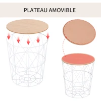 HOMCOM Lot de 2 Tables Basses gigognes Tables d'appoint Rondes encastrables Style néo-rétro Bicolore Structure métal Blanc Plateau MDF Coloris hêtre(m-5)