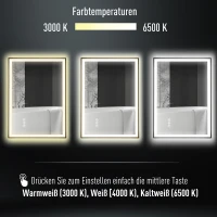 kleankin Badezimmerspiegel mit LED-Licht, Antibeschlagsfunktion; Wandspiegel, 7 70 cm x 50 cm x 3 cm, Silber(m-6)