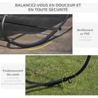 Outsunny Bain de Soleil transat à Bascule 2 Places Design Contemporain Assise Dossier ergonomiques Oreiller fourni métal Noir textilène crème(m-4)