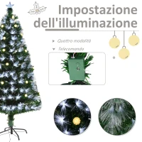 HOMCOM Albero di Natale Artificiale 150cm con Luci Incorporate e 180 Rami, Albero di Natale con Luci a LED e Fibre Ottiche, Base Pieghevole Rimovibile(m-4)