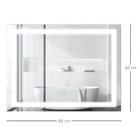 HOMCOM Badspiegel mit Beleuchtung 80x60 cm LED Spiegel Wandspiegel Wasserdicht Lichtspiegel für Badezimmer Silber(m-3)