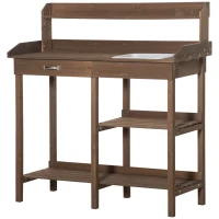 Outsunny Pflanztisch Gärtnertisch Blumentisch mit Wanne Garten Tannenholz Braun 117 x 45 x 121 cm(m-10)