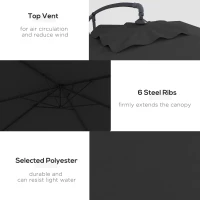 Outsunny 3m Cantilever Overhanging Parasol, with Cross Base - Black(m-5)