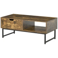 HOMCOM Industrial Coffee Table, Centre Table with Storage Shelf, Drawer and Metal Frame, Coffee Tables for Living Room, Office, 106W x 48D x 43H cm, Rustic Brown(m-11)