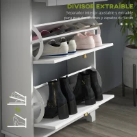 HOMCOM Mueble Zapatero Blanco Zapatero Estrecho con 2 Puertas Abatibles y 1 Cajón para 8 Pares de Zapatos 60x23,5x98,5 cm(m-6)