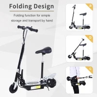 HOMCOM 120W Foldable Powered Scooters with 24V Rechargeable Battery, Adjustable Ride on Toy (Black)(m-5)