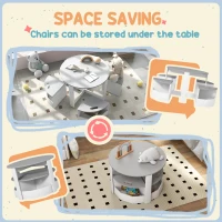 AIYAPLAY Five-Piece Kids Table and Chairs Set with Storage, for Ages 3-8 Years, Grey(m-5)