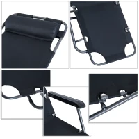 Outsunny Chaise Longue Pliable Bain de Soleil fauteuil relax jardin transat de Relaxation Dossier inclinable avec dossier réglable Repose-Pied Polyester Oxford Noir(m-7)