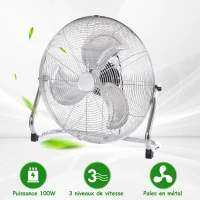 HOMCOM Ventilateur de bureau puissant 100 W avec 3 vitesses et inclinaison réglable à 120° pour chambre bureau à domicile gris(m-4)