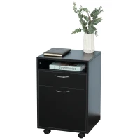 HOMCOM Rollcontainer, Aktenschrank, Bürocontainer mit Schublade, Büroschrank, Aufbewahrung Container, Spanplatte, Schwarz, 40 x 35 x 60 cm(m-10)
