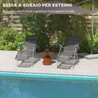 Outsunny Set 2 Sdraio da Giardino Pieghevoli con Schienale Regolabile a 5 Livelli e Poggiapiedi, Grigio(m-4)