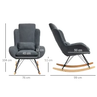 HOMCOM Fauteuil à Bascule Oreilles Rocking Chair Grand Confort accoudoirs Assise Dossier garnissage Mousse Haute densité Lin Gris(m-3)