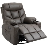 HOMCOM Manual Reclining Chair, Recliner Armchair with Faux Leather, Footrest, Cup Holders, 86x93x102cm, Brown(m-11)