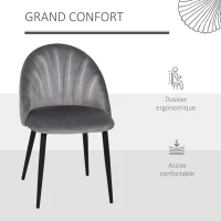HOMCOM Lot de 2 chaises de Salle à Manger Chaise de Cuisine Velours Pieds métal Gris dim. 52L x 54l x 79H cm(m-6)