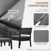 Outsunny Ensemble salon de jardin style contemporain 4 pièces 4 places avec table basse - résine tressée PP gris(m-4)