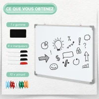 HOMCOM Tableau blanc magnétique cadre aluminium 90 x 60 cm avec feutres, effaceur et aimants(m-5)