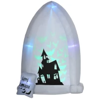 HOMCOM Selbstaufblasbare Halloweendekoration, Grabstein, LEDs, 150 x 90 x 210 cm, Weiß+Schwarz(m-1)