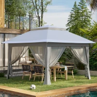 Outsunny 3.6 x 3.6 m Pop up Gazebo with Netting, Height Adjustable Party Tent Instant Canopy Sun Shade Shelter, Grey(m-15)