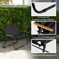 Outsunny Klappstuhl, atmungsaktiv, Holz-Kunststoff-Armlehnen, 108x65x73cm, Schwarz-Natur(m-6)