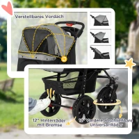 PawHut Hundewagen Hundebuggy Katzenbuggy Pet Stroller mit 3 Rädern klappbar Hunde Katze Oxford Grau+Schwarz 109,5 x 57,5 x 106,5 cm(m-7)