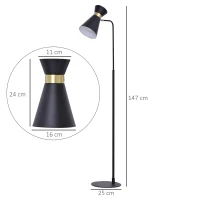 HOMCOM Lampada da Terra in Stile Vintage Industriale per Soggiorno o Camera da Letto Nera 39x25x147cm(m-3)
