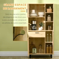 HOMCOM Buffet de cuisine armoire de cuisine multi-rangements avec un tiroir, 3 placards, 4 niches et passe-câbles hauteur 166 cm(m-4)