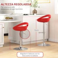 HOMCOM Set 2 Sgabelli da Bar Girevoli con Poggiapiedi, Altezza Regolabile Base in Acciaio Seduta in ABS, Rosso(m-4)