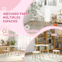 ZONEKIZ Mesa con 2 Sillas para Niños de 2-5 Años con Mesa en Forma de Flores Ø59x50 cm y Sillas Ø28x26 cm Blanco y Natural(m-6)