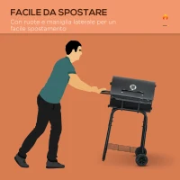 Outsunny Barbecue a Carbone con Coperchio, Termometro, Mensole e Ruote, 68x63x102 cm, Nero(m-7)