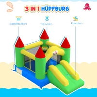 HOMCOM Hüpfburg mit Rutsche und Sicherheitsnetz, bis 100 kg, 3-10 Jahre, 300x180x160cm(m-4)