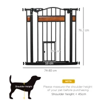 PawHut Pet Gate Safety Gate, with Cat Flap, Auto Close, for Staircases, Doorways, Hallways, 74-80cm Wide - Black(m-3)