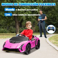 AIYAPLAY Coche Eléctrico para Niños Lamborghini Autentica con Batería 12V Mando a Distancia Faros Bocina Arranque Suave y Música MP3 Rosa(m-6)