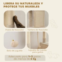 PawHut Árbol Rascador para Gatos Grande Altura 206 cm con Múltiples Niveles Cuevas Bolas Colgantes y Hamacas Beige(m-6)