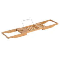 HOMCOM Pont tablette plateau de baignoire avec support de livre longueur réglable 70-105 cm bambou(m-1)