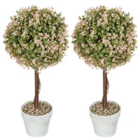 HOMCOM Set of 2 Decorative Artificial Plants, Murraya Flowers in Pot, Fake Plants for Home Indoor outdoor Decor, 60cm, Cream White(m-11)