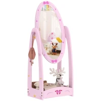 AIYAPLAY Kids Full Length Mirror, 360° Rotating Children Standing Mirror with Storage Shelf, Pink(m-1)