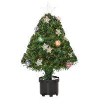 HOMCOM 2FT Pre-lit Artificial Christmas Tree Tabletop Multicoloured Fibre Optic Xmas Decoration w/ LED Lights Pot Table Desk - Green(m-1)