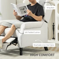 HOMCOM Recliner Armchair, Vintage Reclining Chair with Nail Head Trim, Wingback Chair with Button Tufted Back and Footrest, for Living Room, Cream White(m-5)