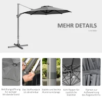 Outsunny Sonnenschirm Ø298 cm Kurbelschirm Ampelschirm mit Kurbelvorrichtung Sonnenschutz Alu Roma Schirm Neigungswinkel verstellbar Dunkelgrau(m-8)