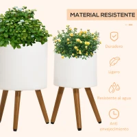Outsunny Conjunto de 2 Macetas para Plantas de Magnesia con Patas Extraíbles para Interior y Exterior Ø31x55 cm Ø26x47 cm Blanco(m-5)