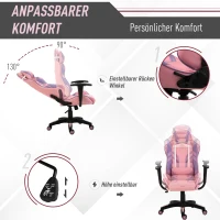 Vinsetto Ergonomischer Gaming Stuhl Bürostuhl Drehstuhl Verstellbares Massage Lendenkissen Höhenverstellbar Rosa&Violett 69x56x125,5 cm(m-5)